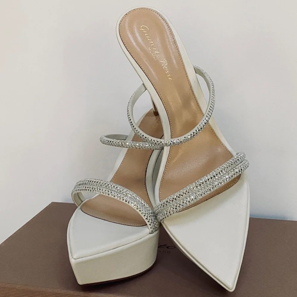 Gianvito Rossi White Cannes Crystal Platform Stiletto Sandals US7